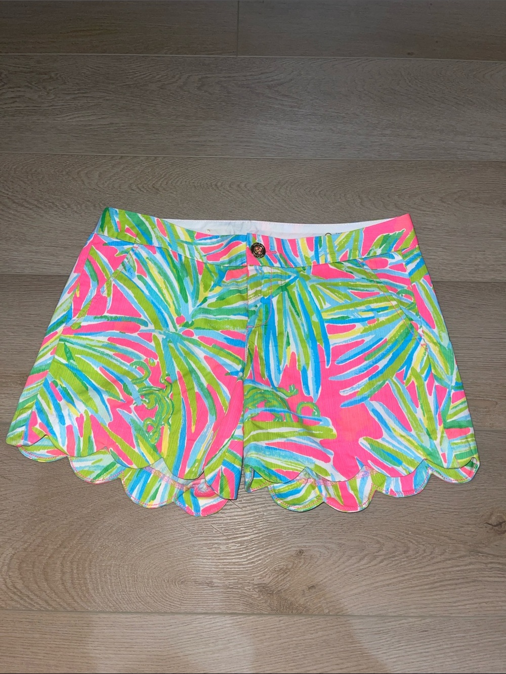 Lilly Pulitzer Neon Palm Scallop Hem Shorts - Pink, Green & Blue